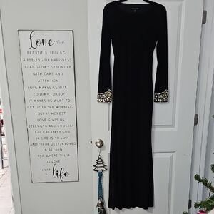 City Triangles Midnight Black Women's Long Dress W/ Jewel Accents.